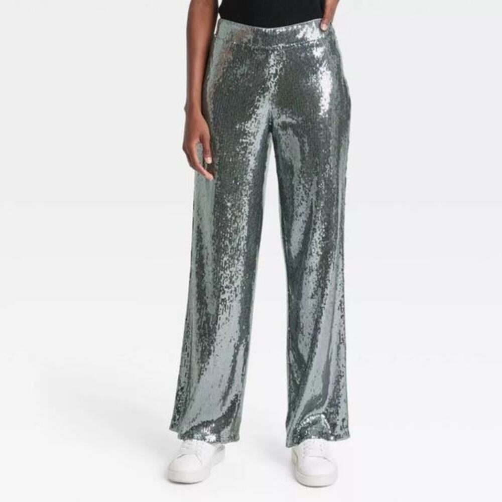 A New Day Women's Relaxed Leg High Rise Sequin Trouser Pants Size 6 - Picture 1 of 6